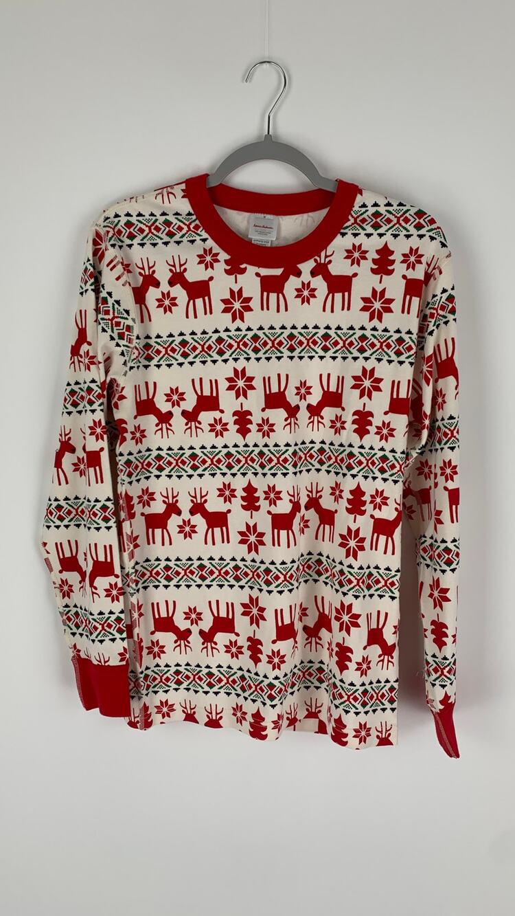 Hanna Andersson Unisex Long John Pajama Top Size Medium Christmas Reindeer Red
